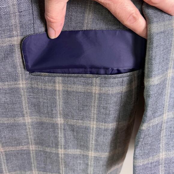 Jos A Bank sportcoat men's 38 R Scottish plaid linen‎ wool gray Tailored brrr - Picture 6 of 14
